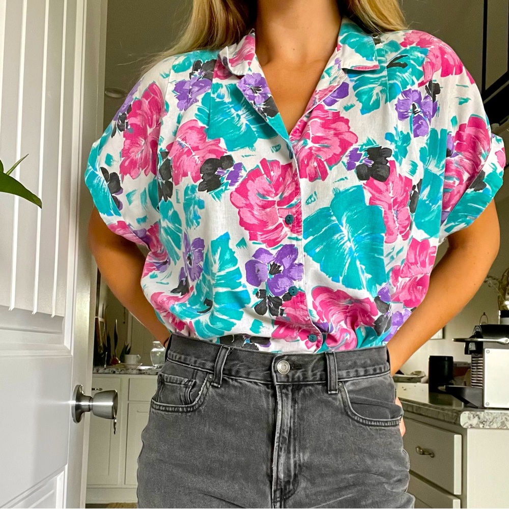 Vintage Caliche Top, floral, button down